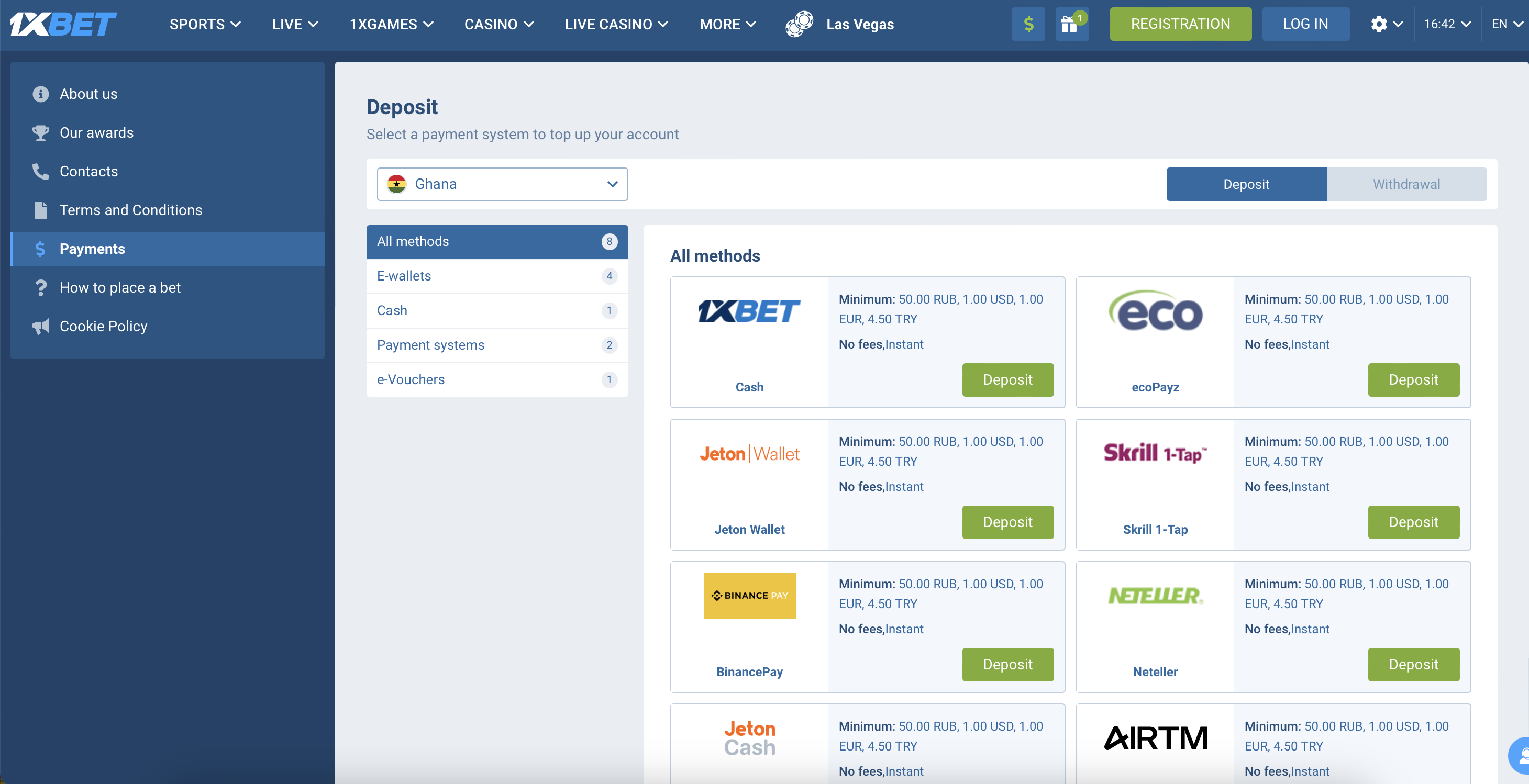 1xBet deposit payment methods mobile money cards crypto